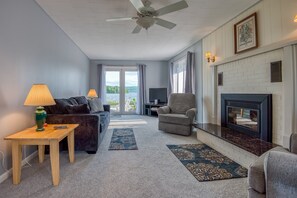 TV, fireplace - InTown Lake House - downtown Rangeley home on the Lake (Rangeley)