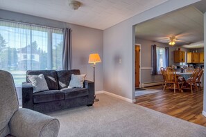 TV, fireplace - InTown Lake House - downtown Rangeley home on the Lake (Rangeley)