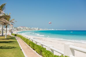 On the beach, beach towels