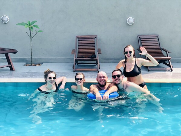 Outdoor pool, pool loungers