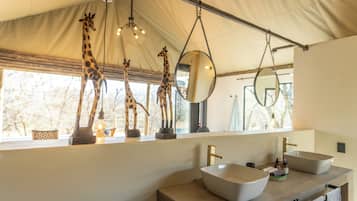 New Beginnings Couple Tent | Bathroom | Separate tub and shower, deep soaking tub, rainfall showerhead