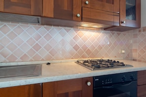 Fridge, oven, stovetop, cookware/dishes/utensils