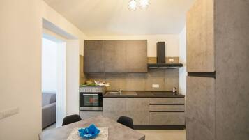 Coffee/tea maker, fridge, oven, stovetop