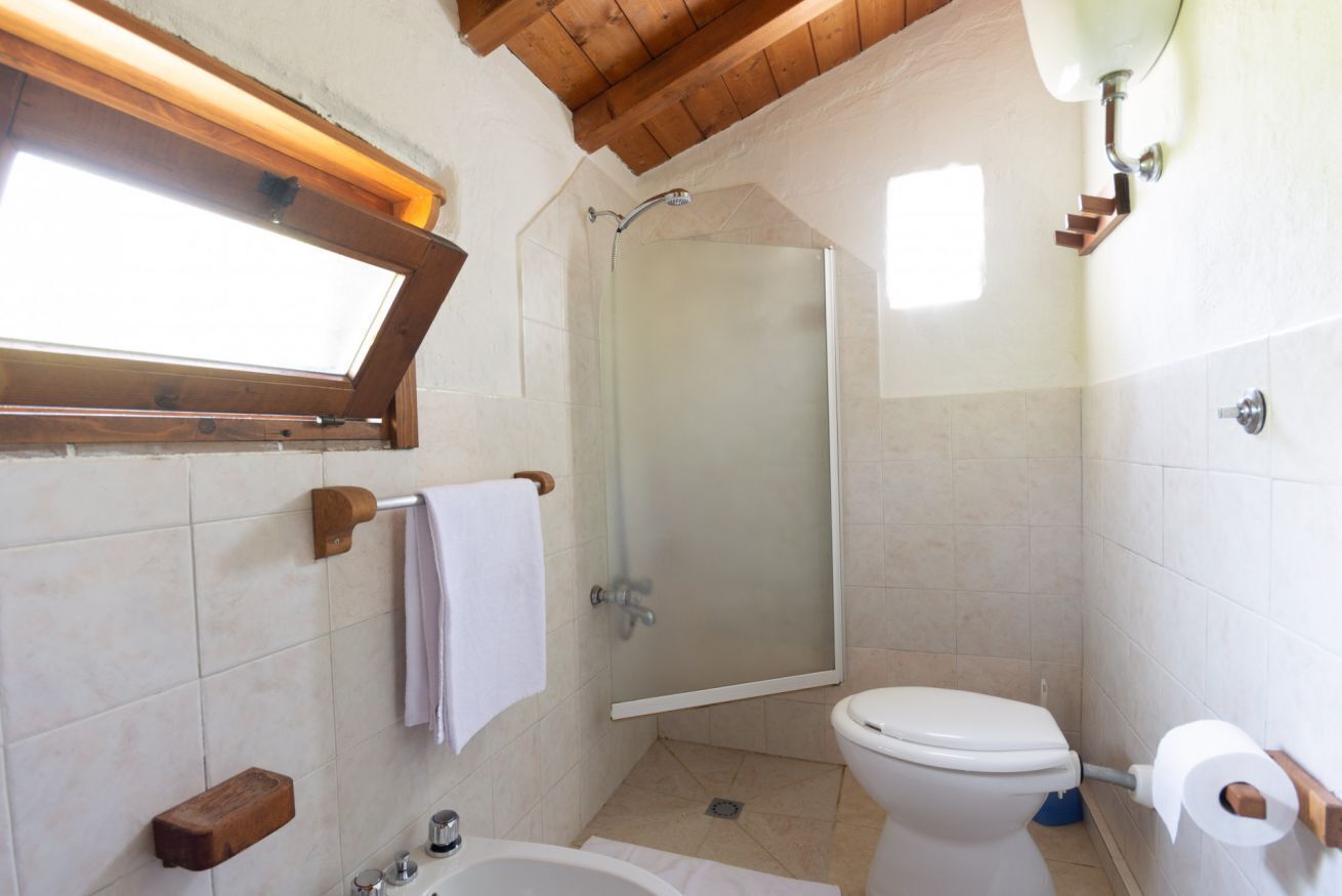 Een douche, een haardroger, een bidet, handdoeken