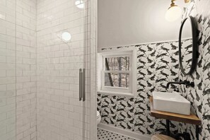 Shower, hair dryer - Geometric Mountain Cabin | Stylish Beech Getaway (Beech Mountain)