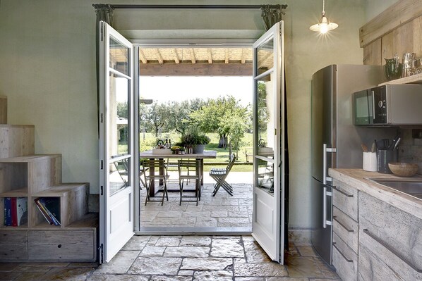 Fridge, microwave, electric kettle