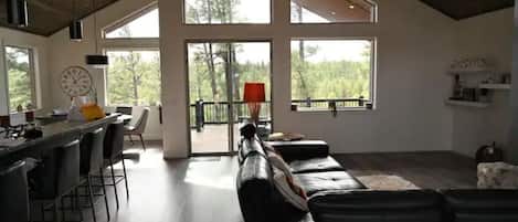 Smart TV, fireplace, foosball, computer monitors