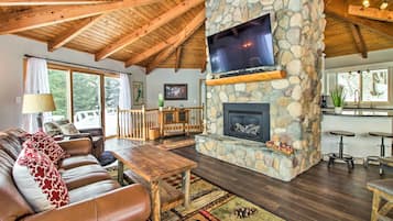 TV, fireplace, foosball