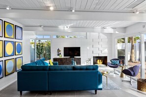 Télévision, cheminée, espaces bureaux