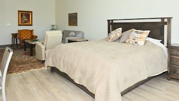 Premium bedding, desk, laptop workspace, free WiFi