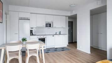 Standard Apartment, 2 Bedrooms, Balcony | Private kitchen | Full-size fridge, microwave, oven, stovetop