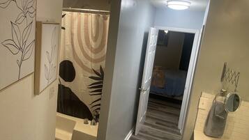 Hair dryer, towels, toilet paper