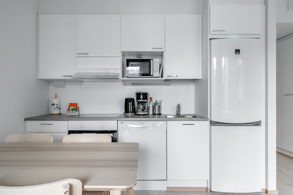 Standard Apartment, 2 Bedrooms, Balcony | Private kitchen | Full-size fridge, microwave, oven, stovetop