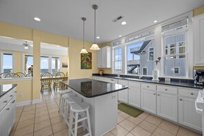 Fridge, microwave, oven, stovetop - 5BR Oceanfront Home on North Topsail Sleeps 15 - Pool & Hot Tub (North Topsail Beach)