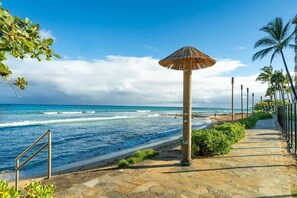 On the beach, sun-loungers, beach towels - Ocean view, spacious, lots of on site amenities (Kaanapali)