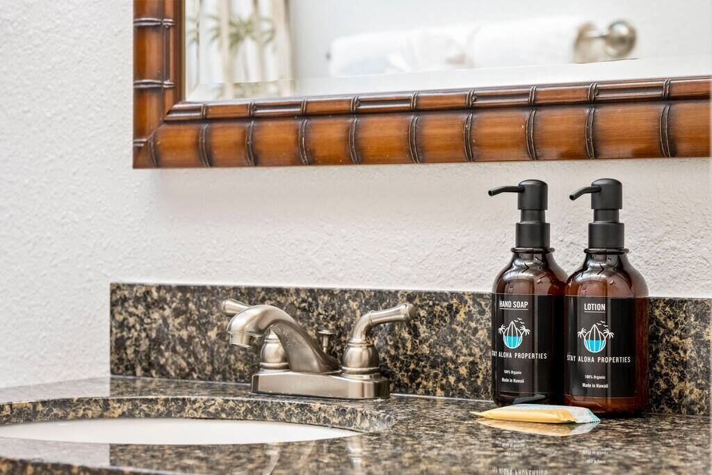 Eco-friendly toiletries, hair dryer, towels, soap