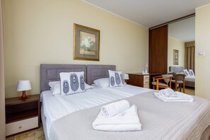 1 habitación, escritorio, tabla de planchar con plancha y cuna de viaje