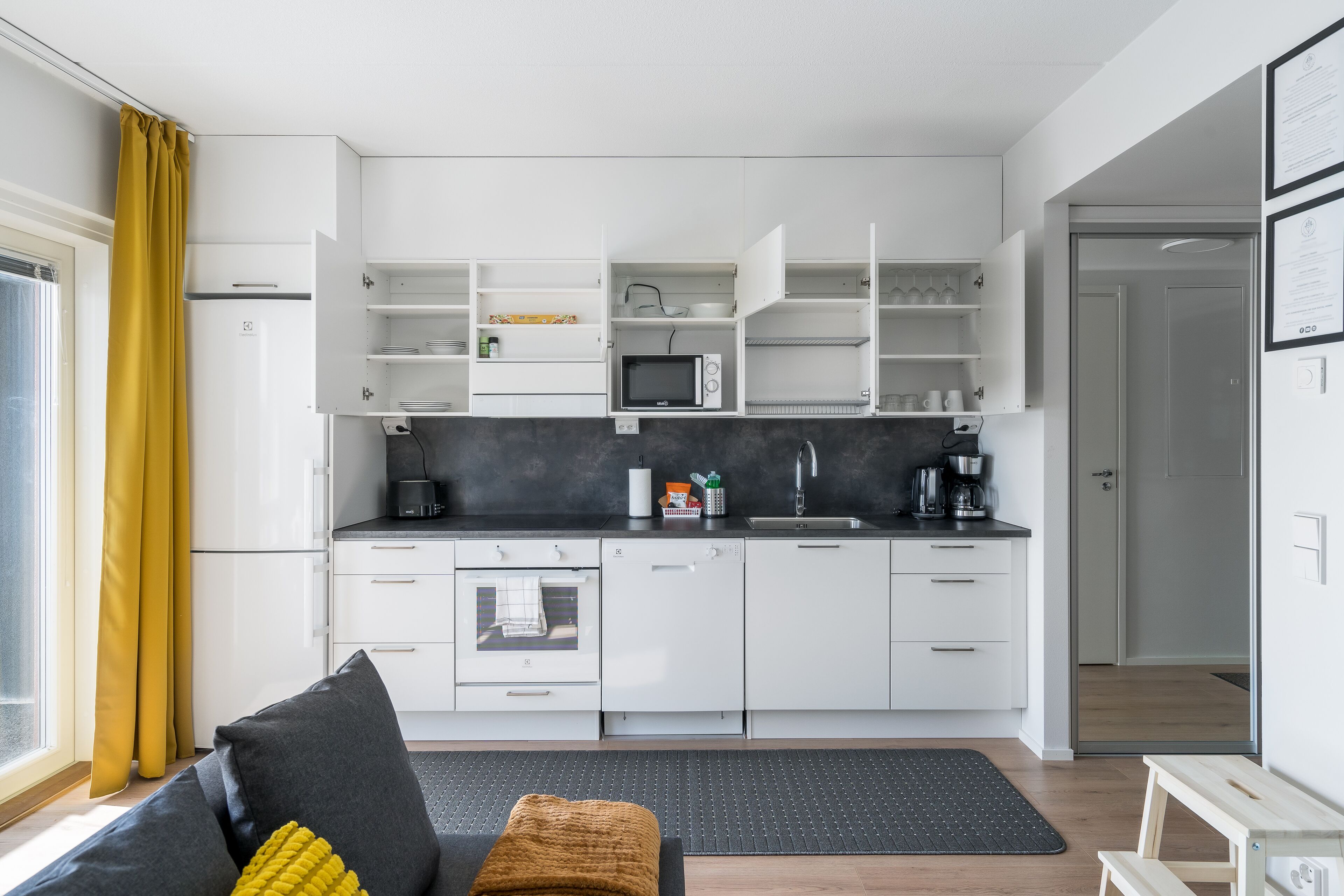 Standaard appartement, 1 slaapkamer, balkon | Privékeuken | Een koelkast/vriezer, een magnetron, een oven, een kookplaat