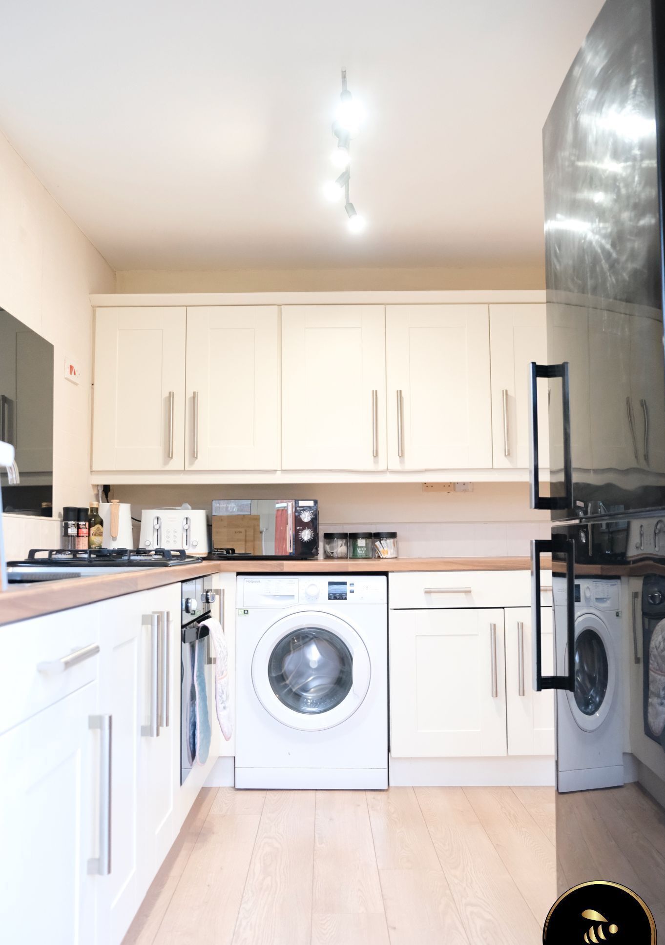 Fridge, dining tables