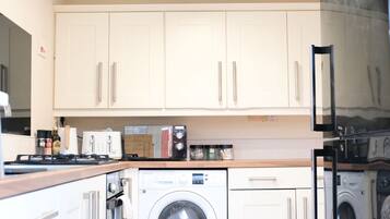 Fridge, dining tables