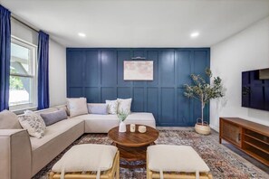Flat-screen TV, fireplace, offices