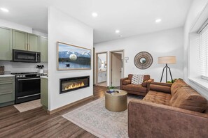 TV, fireplace, offices - Modern Mountain View Suite • Walk to Downtown Eats (Palmer)