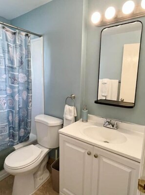 Ducha, secador de pelo, toallas y jabón