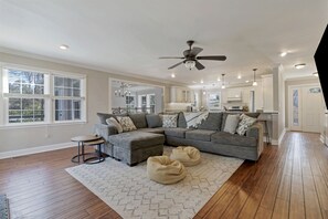 Smart TV, fireplace, table tennis, books