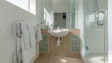 Hair dryer, soap, shampoo, toilet paper