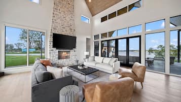 Smart TV, fireplace, video games, stereo