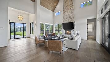 Smart TV, fireplace, video games, stereo