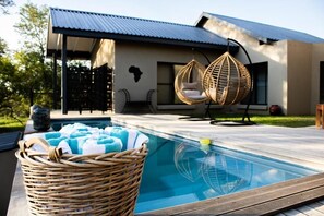 Outdoor pool, pool loungers
