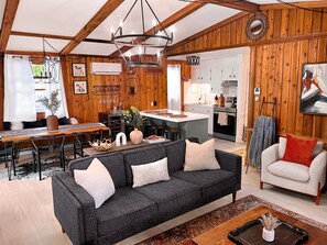 Smart TV, caminetto, impianto stereo, monitor per computer