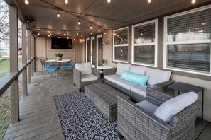 Outdoor dining - Peaceful Lakefront Retreat w/ Private Dock • Game Room • Fire Pit • Pet-Friendly (Afton)