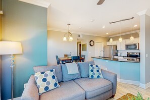 TV - Modern, second-floor condo steps to beach with balcony, W/D, & pool access (Corpus Christi)
