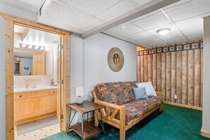 TV, fireplace, DVD player, foosball