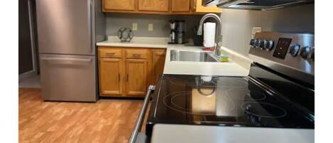 Frigorífico, microondas, horno y placa de cocina