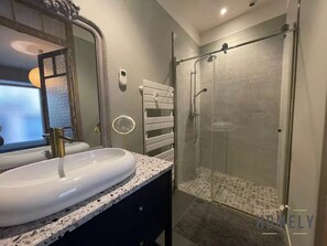 Shower, hair dryer, toilet paper