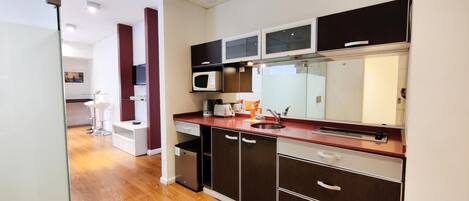 Microwave, dining tables