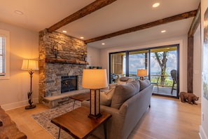 TV, fireplace - Blue Ridge Bliss - BRMC amenities, views, firepit, indoor and outdoor gas fireplace (Boone)