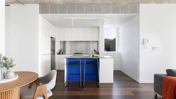 One Bedroom Apartment | Private kitchen | Full-sized fridge, microwave, oven, dishwasher