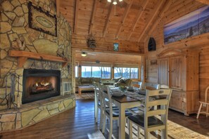 Dining - Discover Treetop Getaway -Pet-friendly retreat with panoramic mountain views, hot tub, firepit, fenced yard, WiFi, and a game-room (Ellijay)