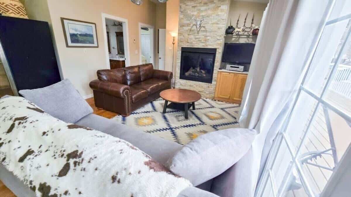 Smart TV, chimenea, reproductor de DVD y estéreo 