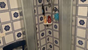 Regadera, secadora de cabello, toallas