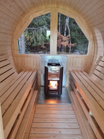 Dream location on the lake with pool, internet, sauna, fire place and boat with electric engine