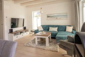 TV, fireplace, video library, stereo - Havets Lyd - North Sea resort - close to the beach, terrace, infrared sauna, modern (Büsum)