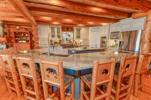 Fridge, microwave, oven, stovetop - 8 Bedroom/20 Beds, 6000 SQFT Log Cabin- Game Room, Golf, Lakefront with Dock (Fawnskin)