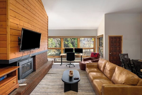 Smart TV, fireplace, computer monitors