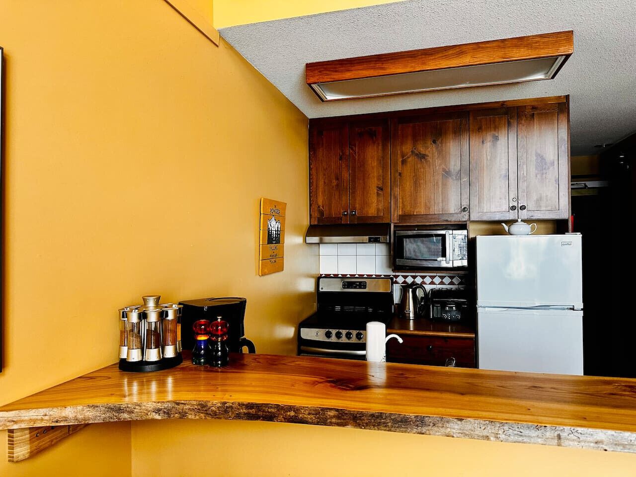 Jääkaappi, mikroaaltouuni, liesi, kahvin-/teenkeitin