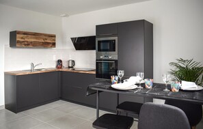 Fridge, microwave, oven, dishwasher